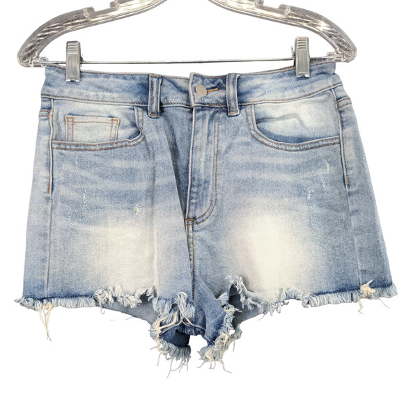 PINK Victorias Secret Jean Shorts Womens Size 6 Blue Denim Distressed Raw Hem - Picture 1 of 11